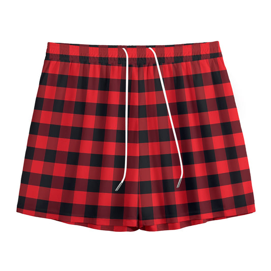 Red And Black Check Pattern Print Mesh Shorts