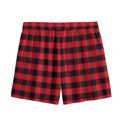 Red And Black Check Pattern Print Mesh Shorts