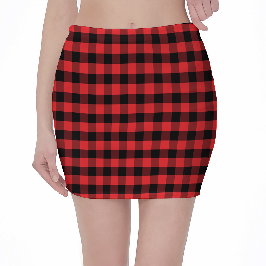 Red And Black Check Pattern Print Pencil Mini Skirt