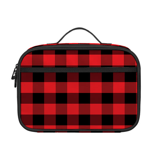 Red And Black Check Pattern Print Portable Lunch Bag