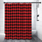 Red And Black Check Pattern Print Premium Shower Curtain