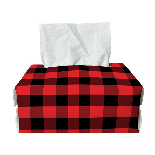 Red And Black Check Pattern Print Rectangle Tissue Box Cover