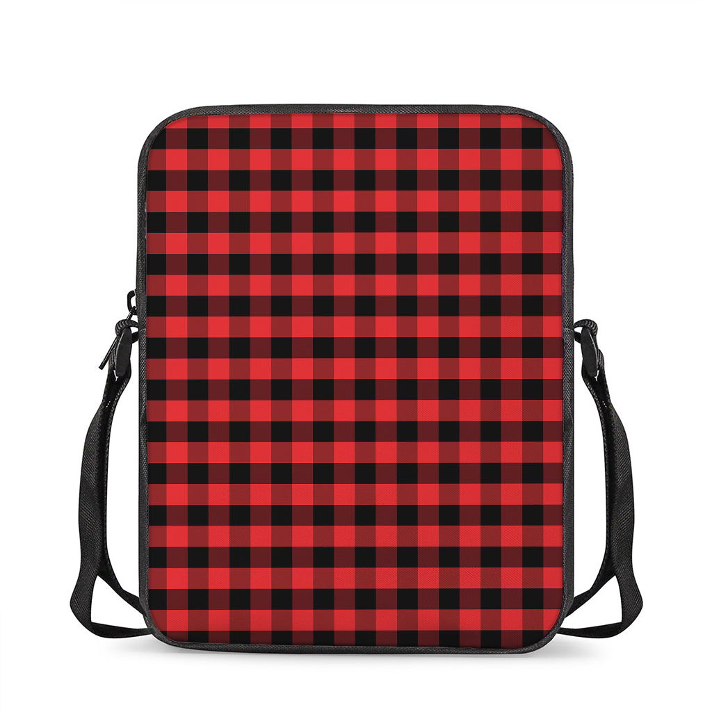 Red And Black Check Pattern Print Rectangular Crossbody Bag