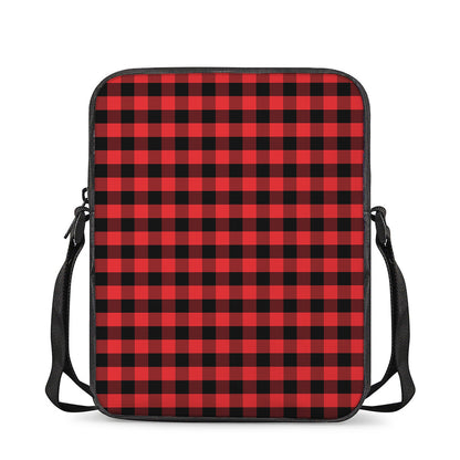 Red And Black Check Pattern Print Rectangular Crossbody Bag