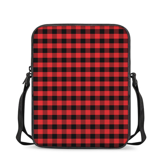 Red And Black Check Pattern Print Rectangular Crossbody Bag