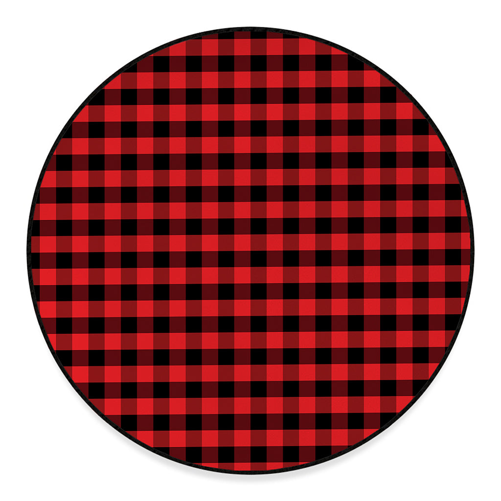Red And Black Check Pattern Print Round Floor Mat