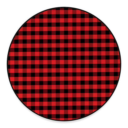Red And Black Check Pattern Print Round Floor Mat
