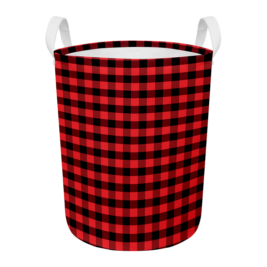 Red And Black Check Pattern Print Round Laundry Basket