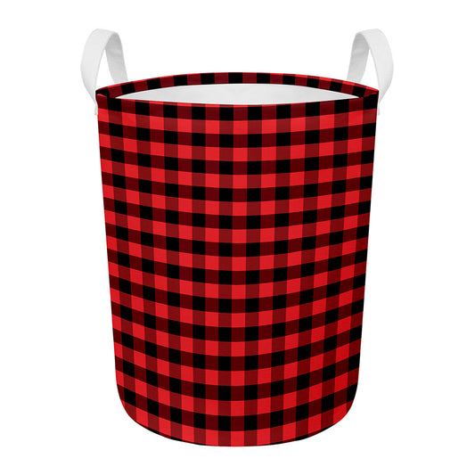Red And Black Check Pattern Print Round Laundry Basket