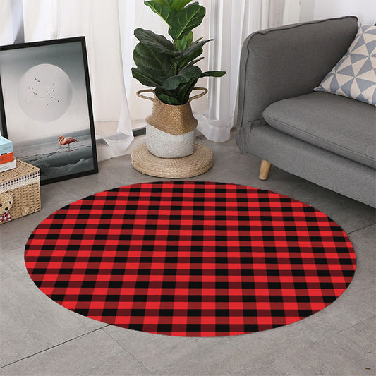 Red And Black Check Pattern Print Round Rug
