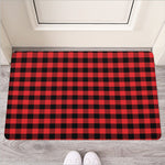 Red And Black Check Pattern Print Rubber Doormat