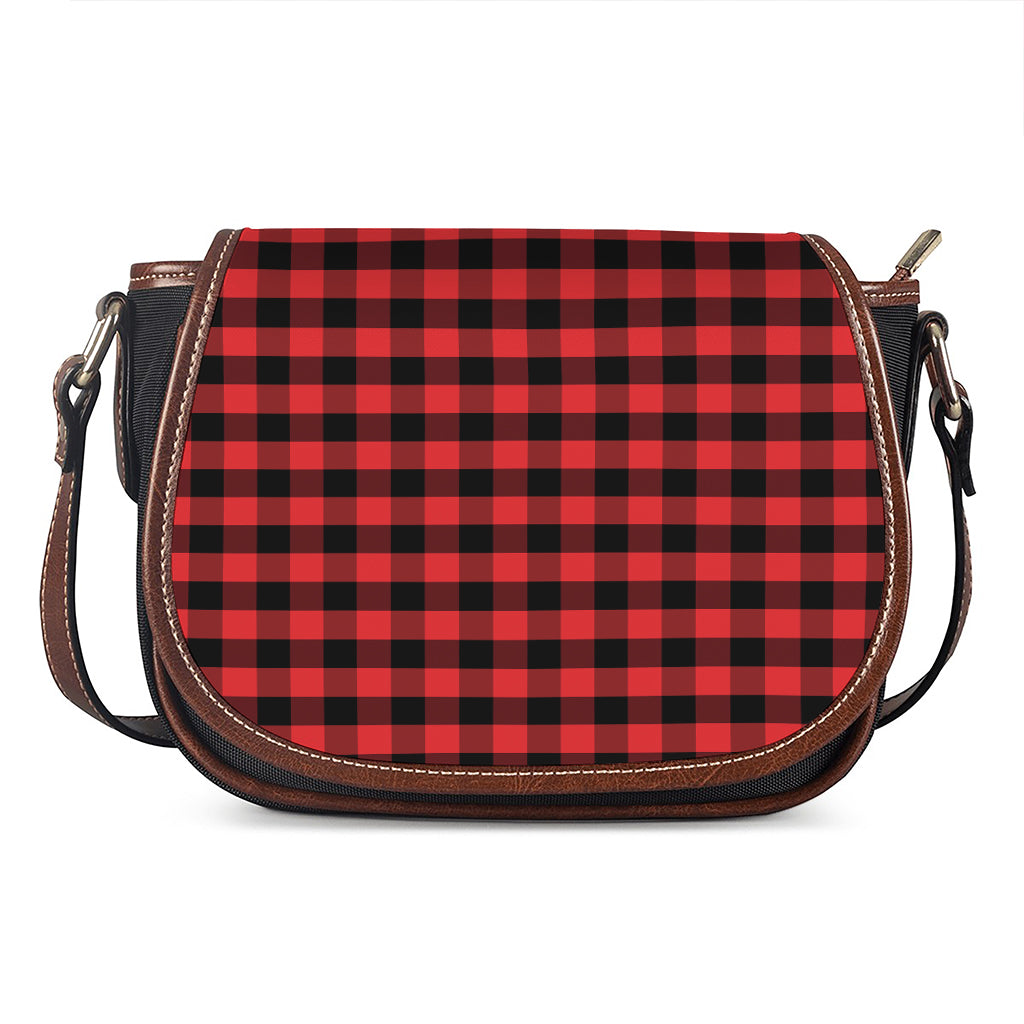 Red And Black Check Pattern Print Saddle Bag