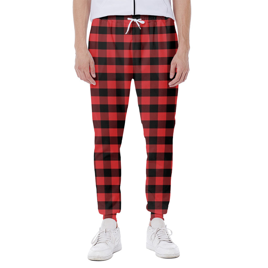 Red And Black Check Pattern Print Scuba Joggers