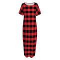Red And Black Check Pattern Print Short Sleeve Long Nightdress