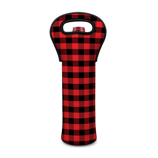 Red And Black Check Pattern Print Single Neoprene Wine Tote