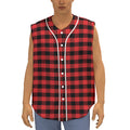 Red And Black Check Pattern Print Sleeveless Baseball Jersey