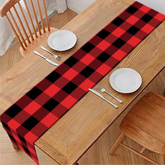 Red And Black Check Pattern Print Table Runner