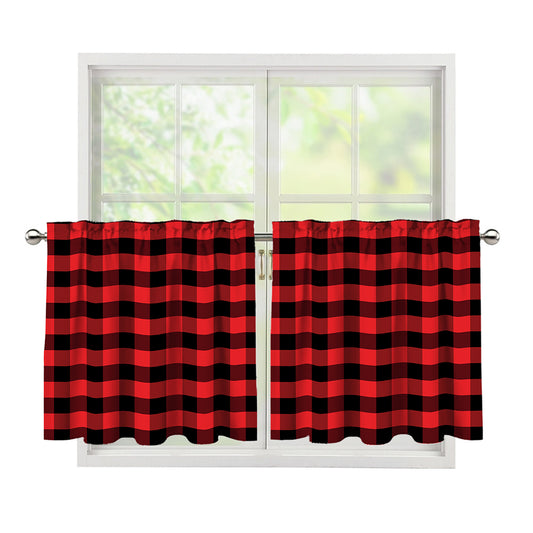 Red And Black Check Pattern Print Tier Curtains