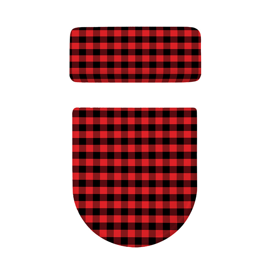Red And Black Check Pattern Print Toilet Lid And Tank Cover Set