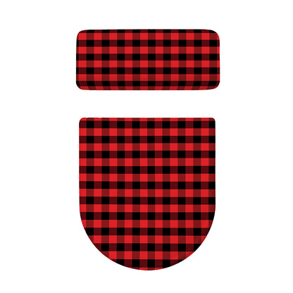 Red And Black Check Pattern Print Toilet Lid And Tank Cover Set