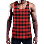 Red And Black Check Pattern Print Training Tank Top