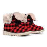 Red And Black Check Pattern Print Winter Boots