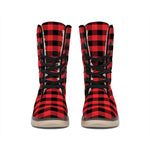 Red And Black Check Pattern Print Winter Boots