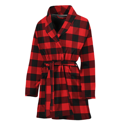 Red And Black Check Pattern Print Women's Bathrobe