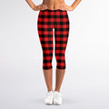 Red And Black Check Pattern Print Women's Capri Leggings
