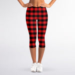 Red And Black Check Pattern Print Women's Capri Leggings