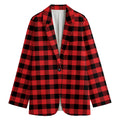 Red And Black Check Pattern Print Women's Cotton Blazer