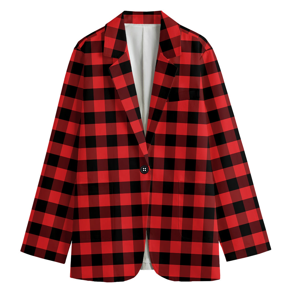 Red And Black Check Pattern Print Women's Cotton Blazer
