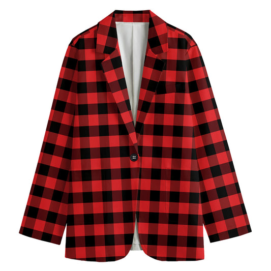 Red And Black Check Pattern Print Women's Cotton Blazer