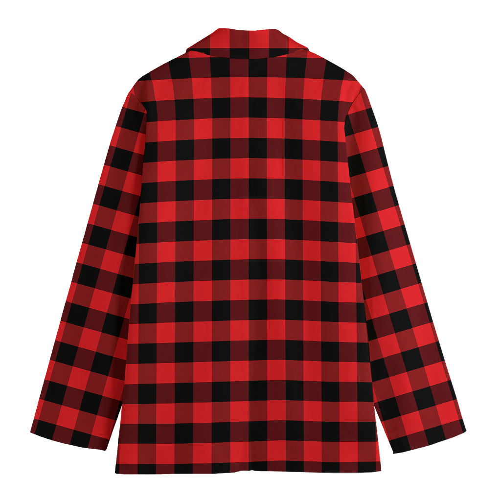Red And Black Check Pattern Print Women's Cotton Blazer