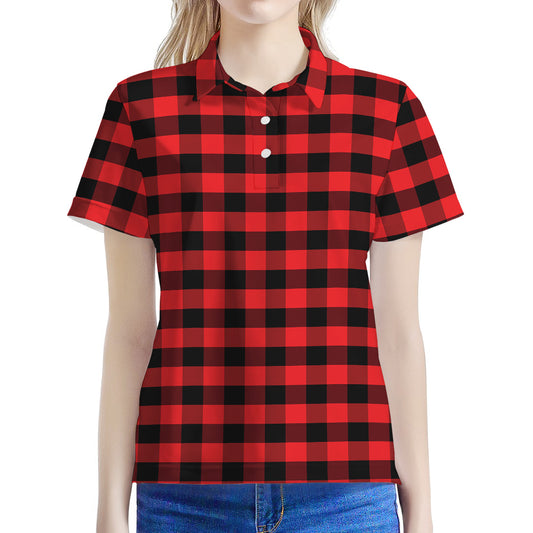 Red And Black Check Pattern Print Women's Polo Shirt