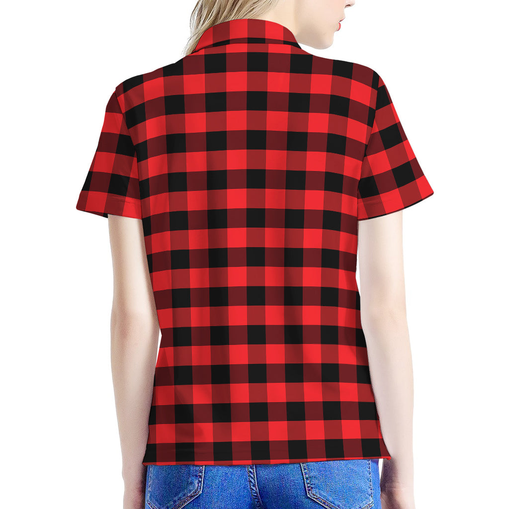 Red And Black Check Pattern Print Women's Polo Shirt