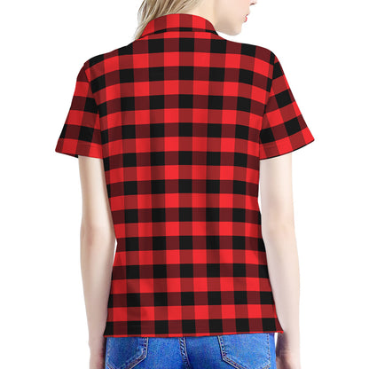 Red And Black Check Pattern Print Women's Polo Shirt