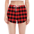 Red And Black Check Pattern Print Women's Split Running Shorts