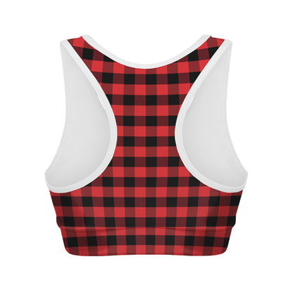Red And Black Check Pattern Print Women's Sports Bra