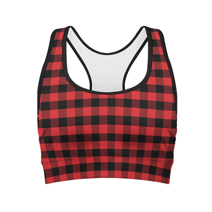 Red And Black Check Pattern Print Women's Sports Bra