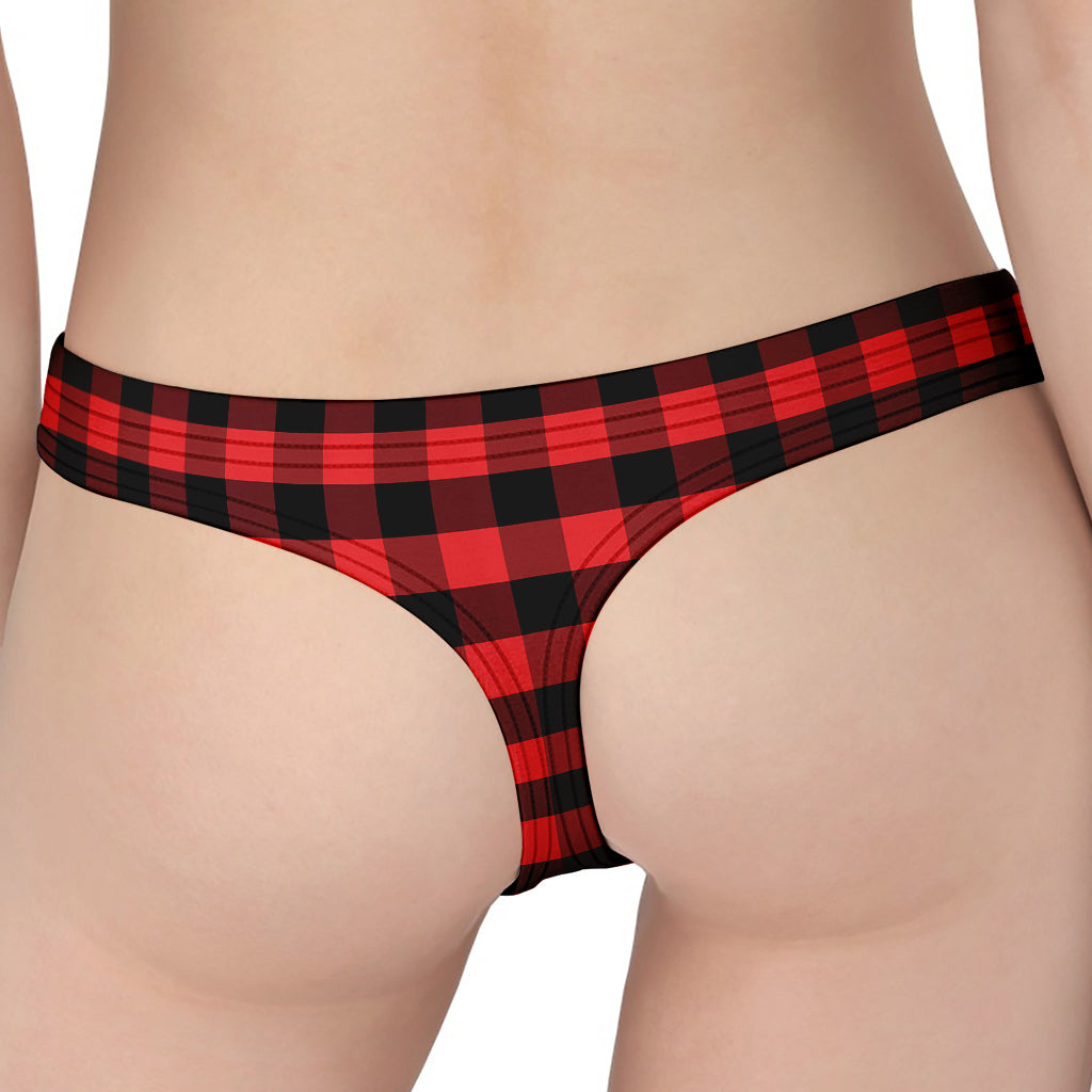 Red And Black Check Pattern Print Women's Thong