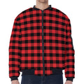 Red And Black Check Pattern Print Zip Sleeve Bomber Jacket