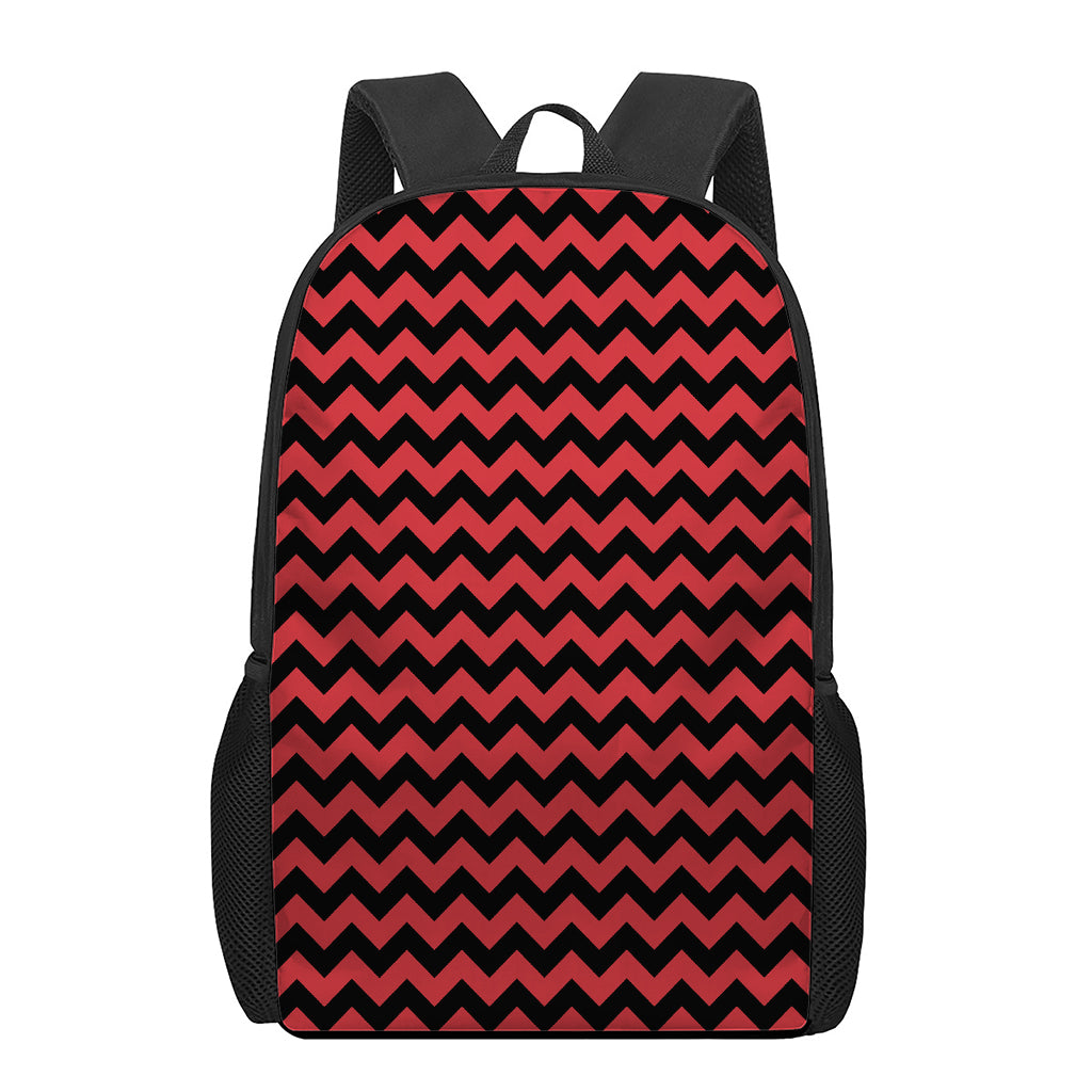 Red And Black Chevron Pattern Print 17 Inch Backpack