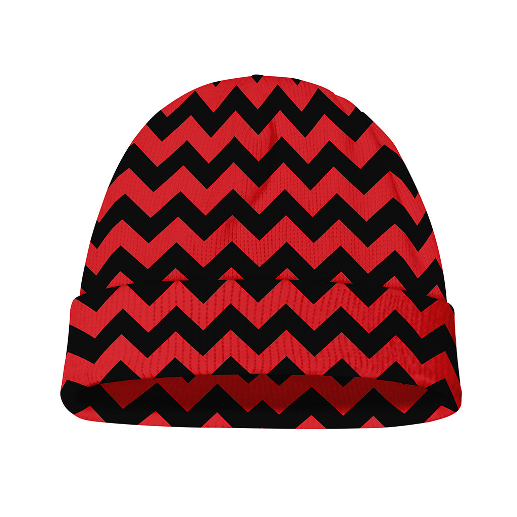 Red And Black Chevron Pattern Print Beanie