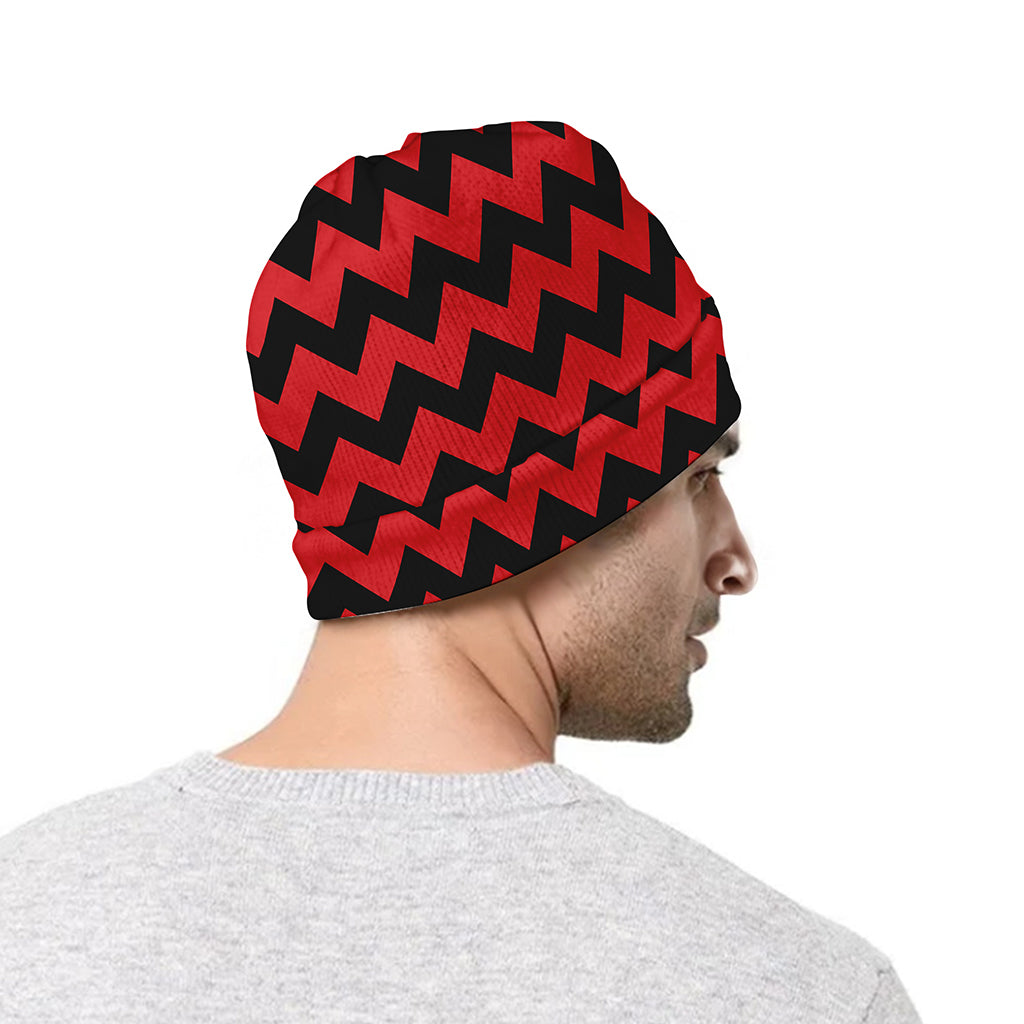 Red And Black Chevron Pattern Print Beanie