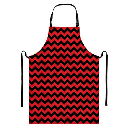 Red And Black Chevron Pattern Print Bib Apron With Pocket