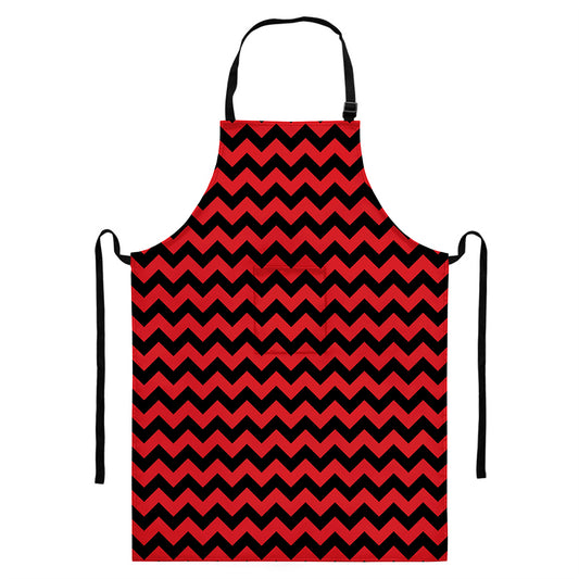 Red And Black Chevron Pattern Print Bib Apron With Pocket