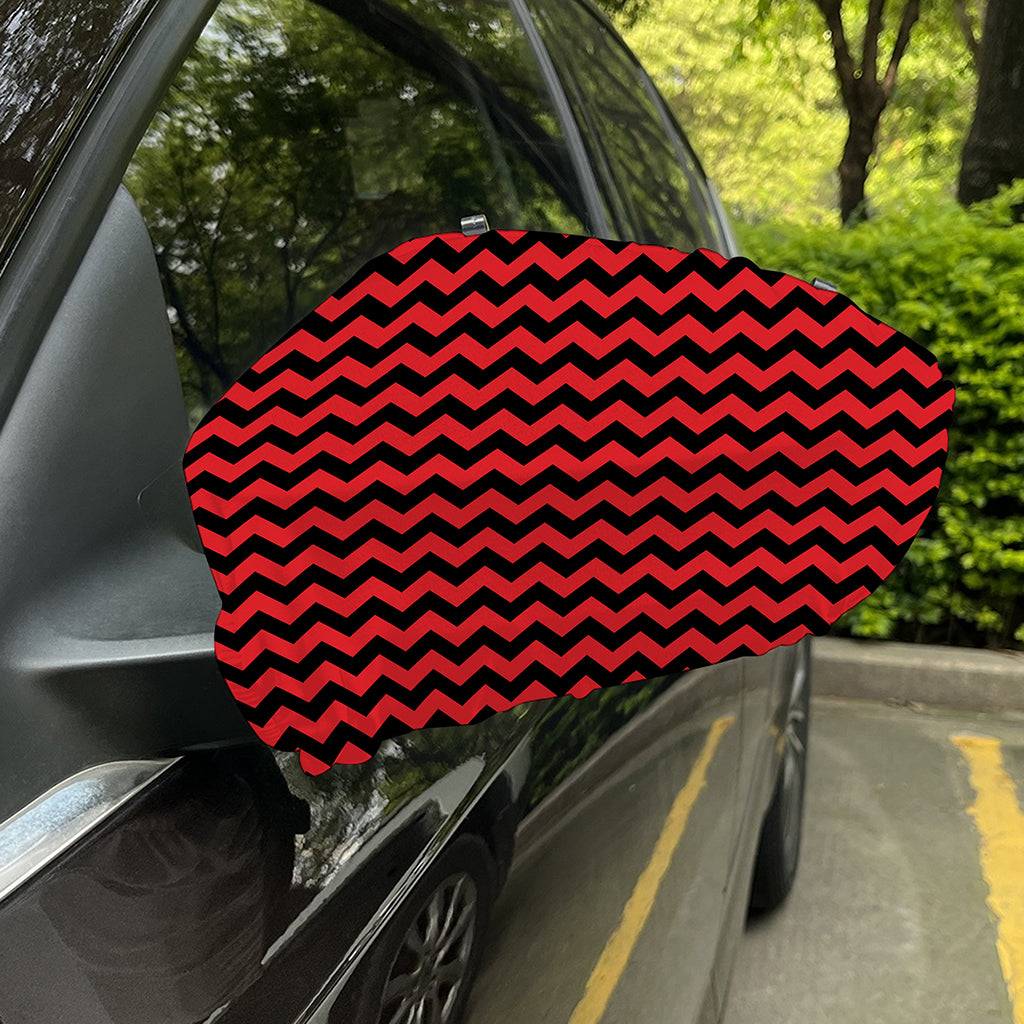 Red And Black Chevron Pattern Print Car Side Mirror Covers