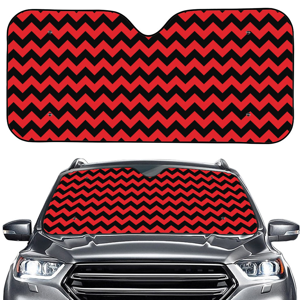 Red And Black Chevron Pattern Print Car Windshield Sun Shade