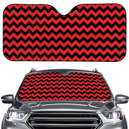 Red And Black Chevron Pattern Print Car Windshield Sun Shade